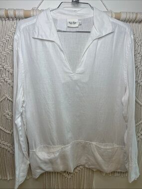 Part Two White V-Neck Long-Sleeve Linen Tunic